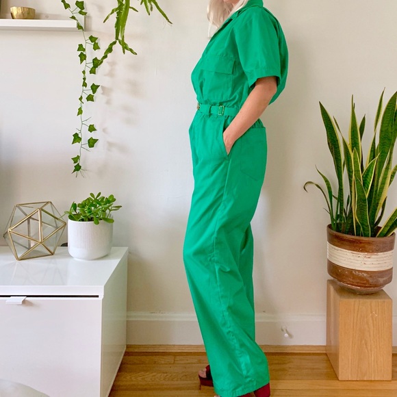 Vintage 60s green coveralls mechanic utility M/L - Picture 3 of 8